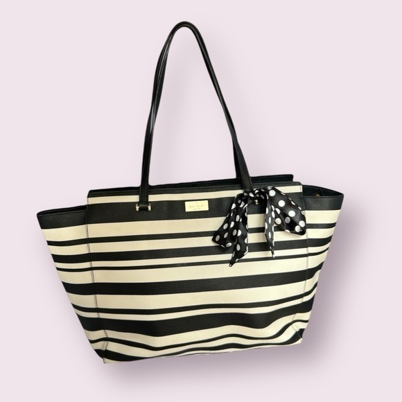 EUC KATE SPADE Black and White Stripe Diaper Tote Bag - Picture 1 of 8
